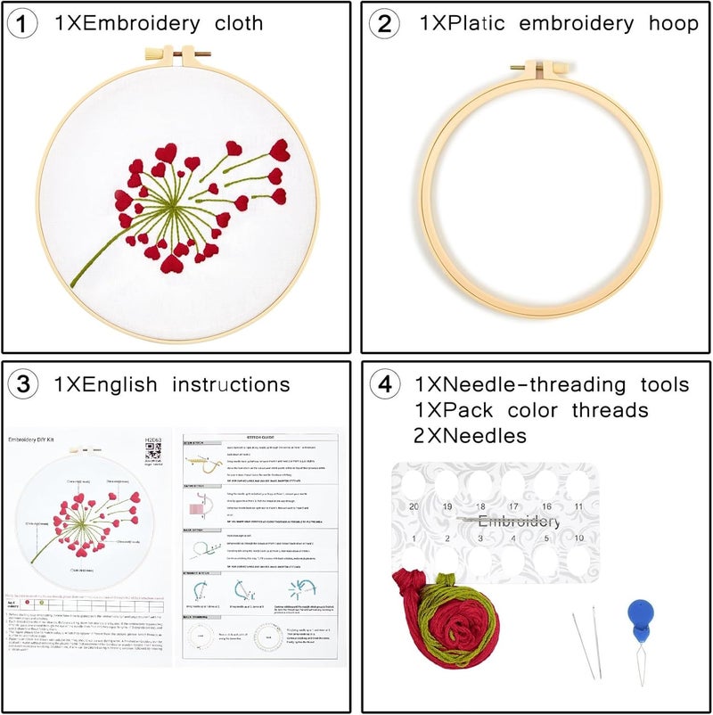 Crafmanoe Lover Valentine's Embroidery Kits for Beginners Adults, Heart Shaped Hand Embroidery Kits, Cross Stitch Kits for Adult Anniversary Valentine's Gifts, Entire Set of Embroidery Supplies & Video Tutorial - Image 5